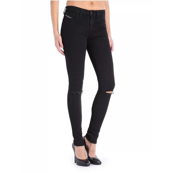 $188 Diesel Women’s Skinzee Super Skinny Black Mid Rise Jeans 08E13 Size W26 - Picture 2 of 14